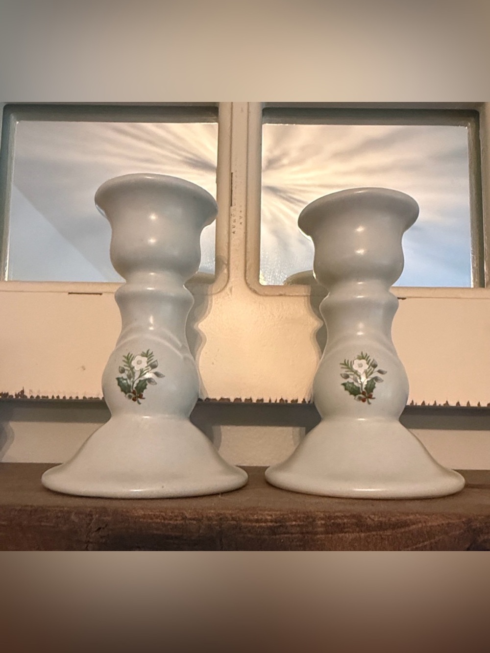 Pfaltzgraff Christmas Heirloom Candlestick Pair